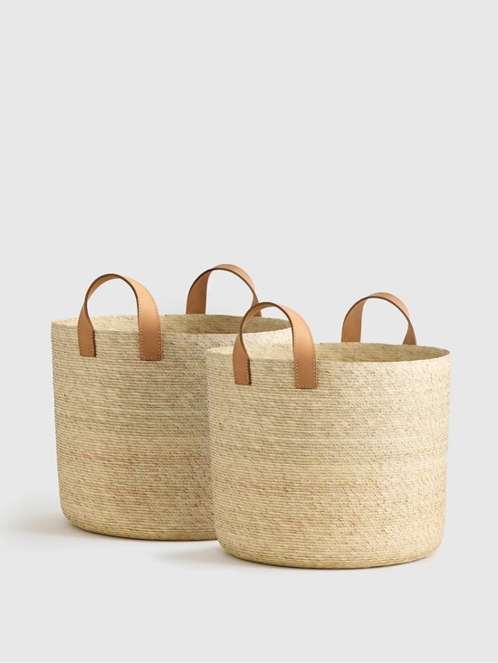 Quince Other - NWT QUINCE Set Of 2 Handwoven Round Palm Baskets Medium Natural 8974